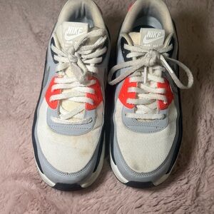 Nike Kids White Gray Black Sneakers with Bright Orange Accents